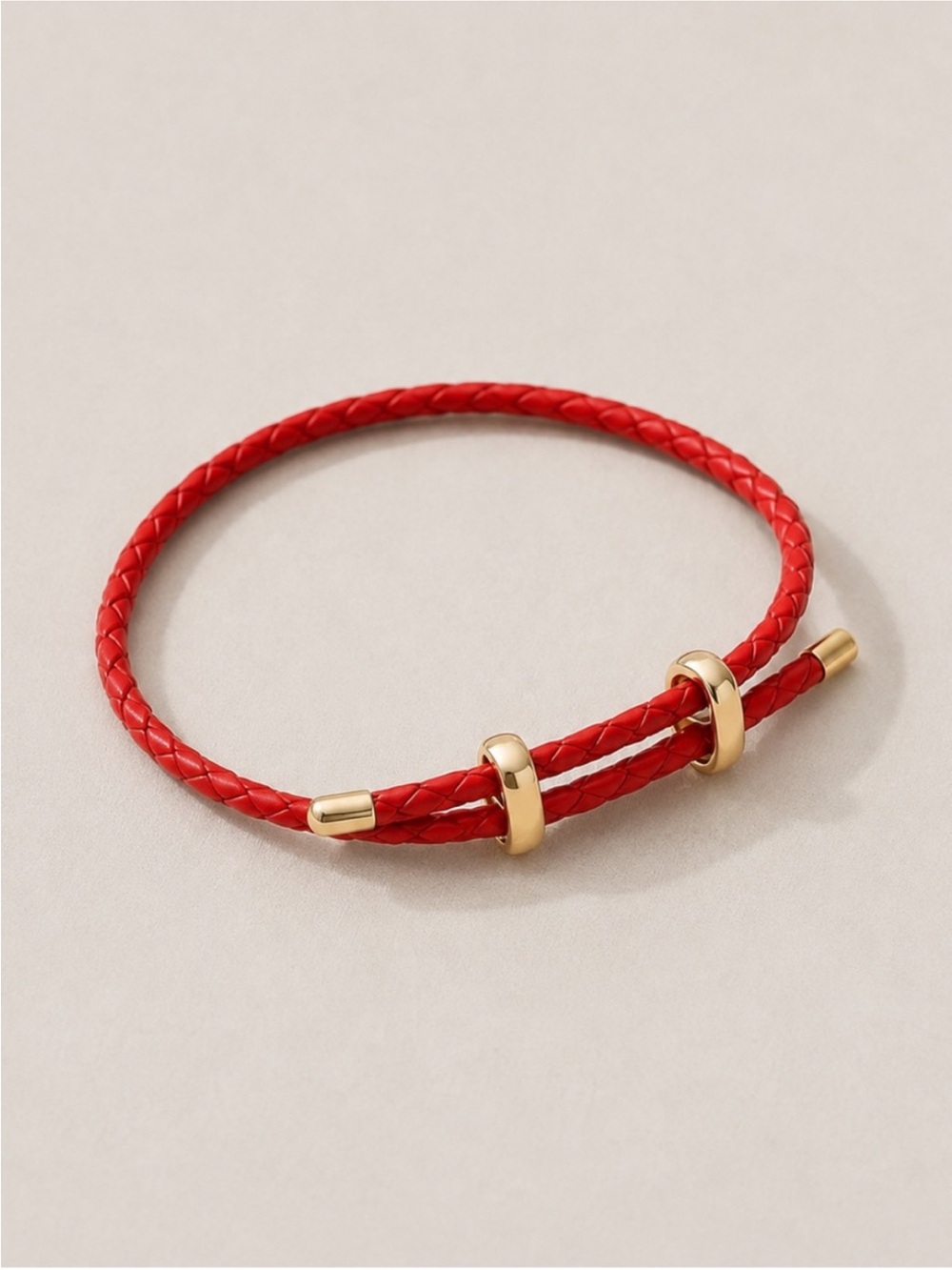 Red Braided Leather Bracelet with Gold Accents